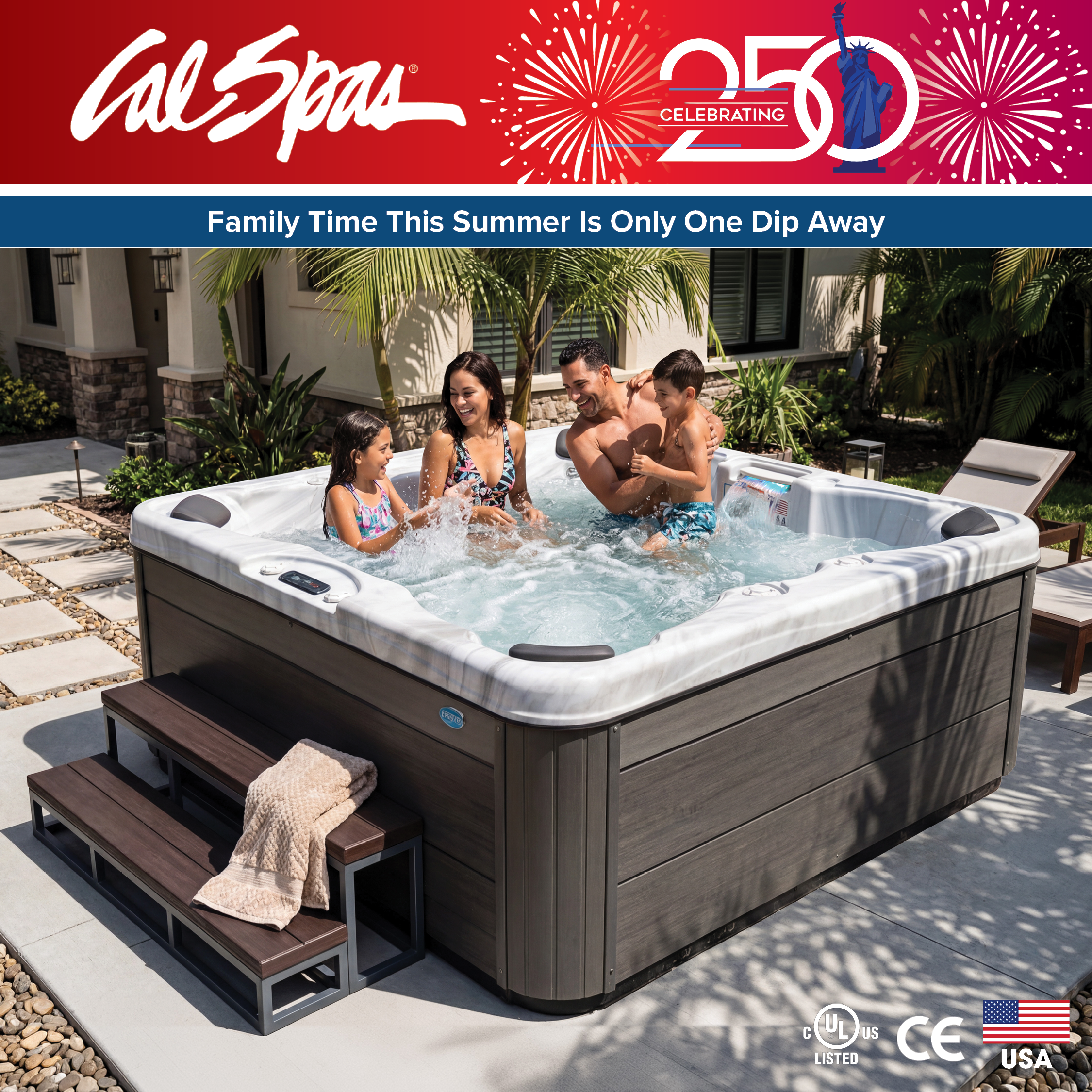 Calspas hot tub being used in a family setting - Troy